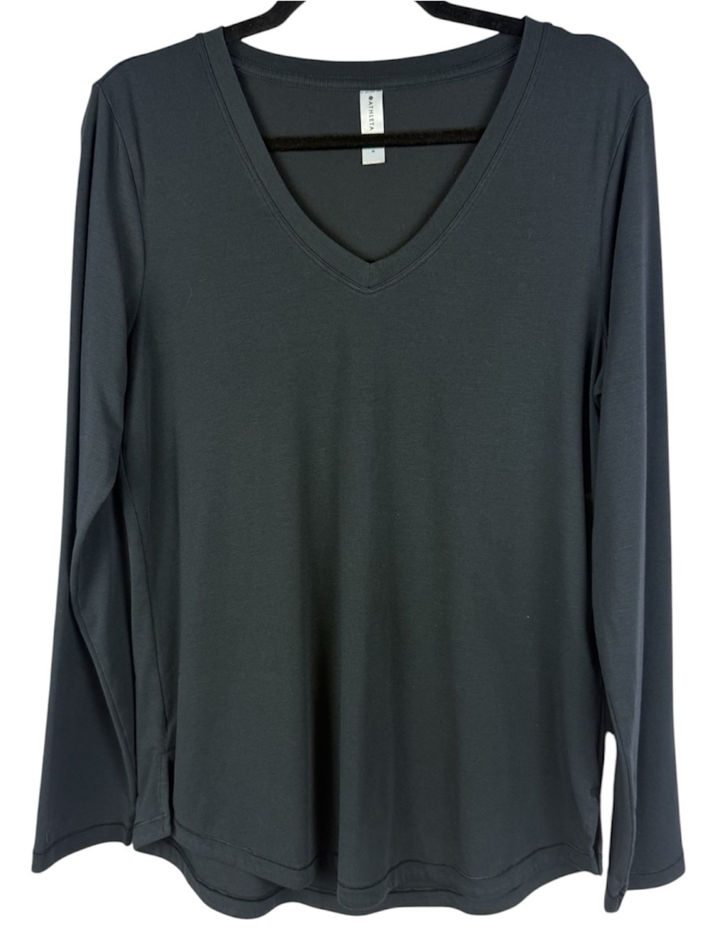 Athleta Essential Basics V-Neck Long Sleeve Tee Black Size M
